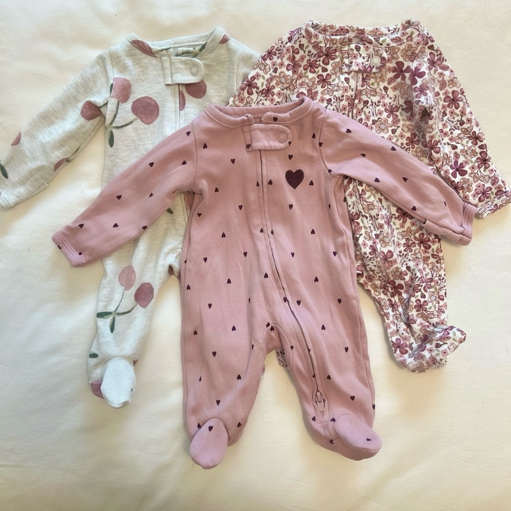 Carter's Pink & Cream Floral and Heart Footie Trio